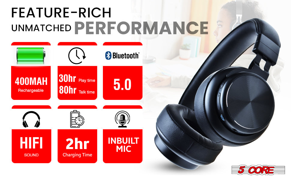 5Core Bluetooth Headphones Wireless Noise Cancelling Audifonos Inalambricos