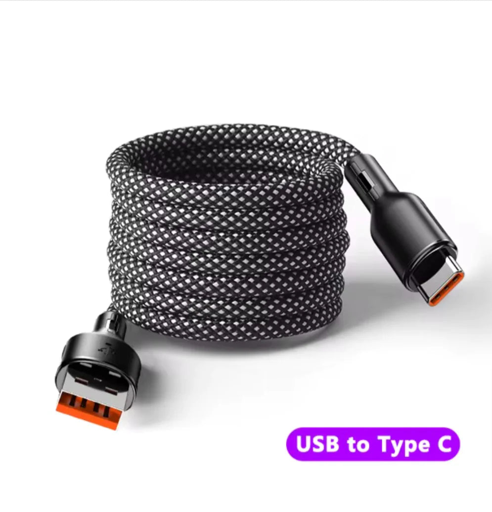 100W 6A Magnetic Fast Charge USB C Cable - Easy Storage & Quick Data Sync for Samsung & Xiaomi Phones