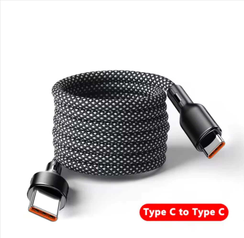 100W 6A Magnetic Fast Charge USB C Cable - Easy Storage & Quick Data Sync for Samsung & Xiaomi Phones